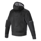 Alpinestars Moflow Air Tech Hoodie, Men's Motorcycle Jacket, Black, rear view featuring full high-density mesh construction, integrated mesh hood, and protective elbow panels, designed for maximum ventilation and urban style.