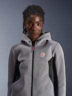 Alpinestars Women Stella Chrome Superairflow Hoodie, gray and black 3D mesh urban motorcycle gear with pink logo accents.