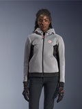 Alpinestars Women Stella Chrome Superairflow Hoodie, Mid Gray and Black with Pink, 3D mesh motorcycle hoodie worn by model.