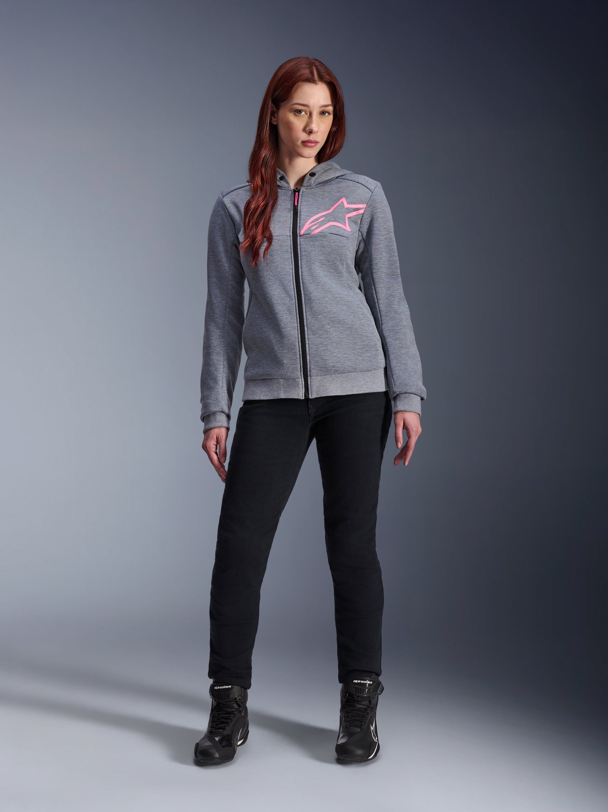 standing pedals hoodie Alpinestars Stella Chrome V2 Sport Hoodie Heather Gray/Fluo Pink L