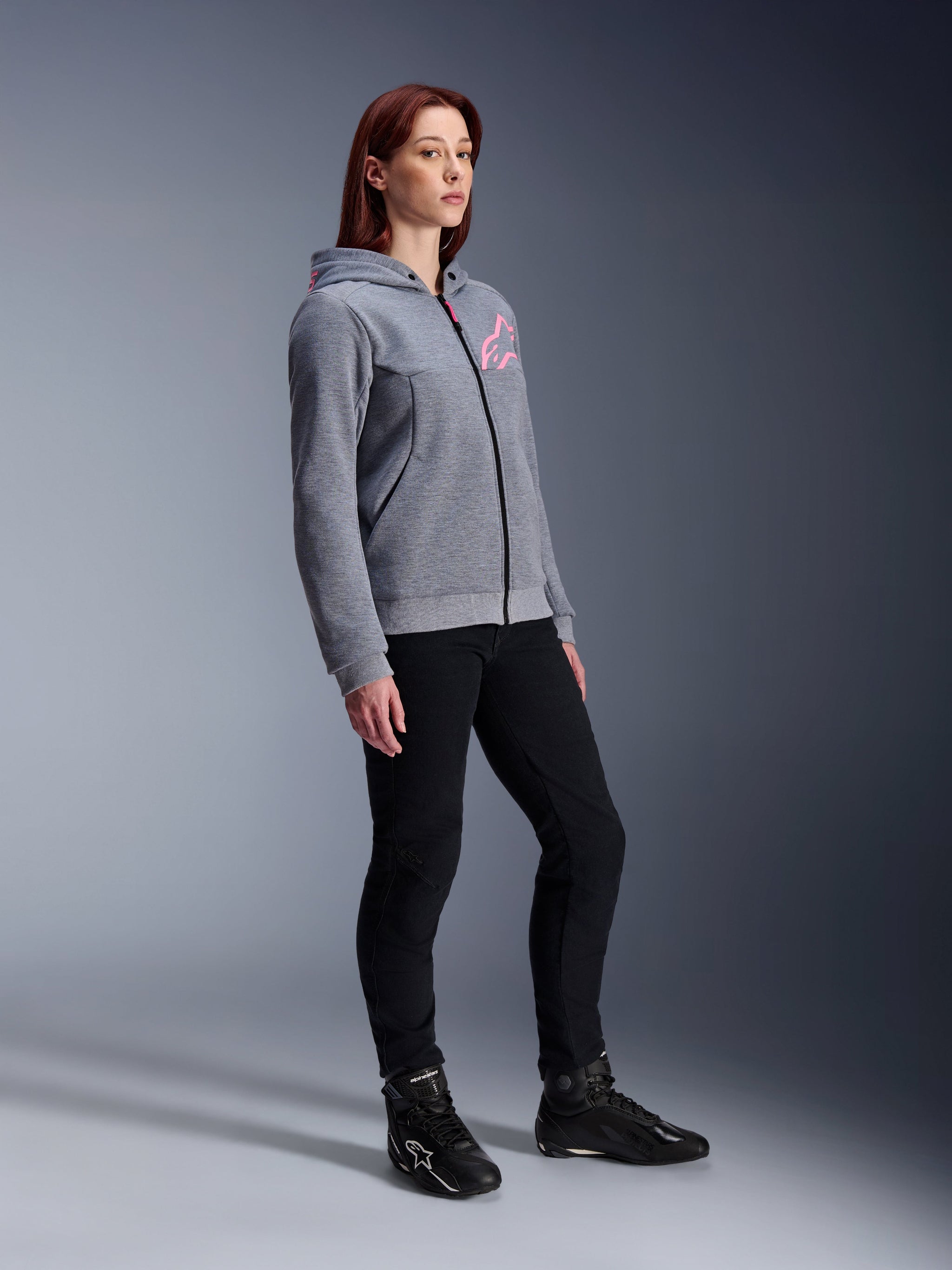 standing pedals hoodie Alpinestars Stella Chrome V2 Sport Hoodie Heather Gray/Fluo Pink L