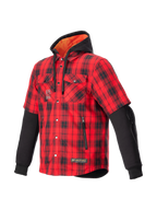 Alpinestars MO.ST.EQ Tartan Shirt, Men's Urban Motorcycle Jacket, Flame Red and Black, CE Certified Armor, Integrated Hoodie