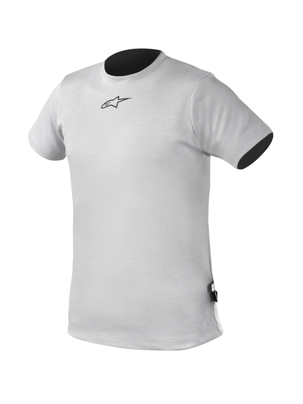 Alpinestars Short Sleeve Top, Auto Racing Underwear Base Layer, Gray and Black, Nomex flame-resistant construction with printed Astars chest logo.