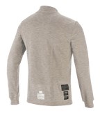 Alpinestars Race V3 Long Sleeve Top, Auto Racing Base Layer, Gray Melange, back view featuring flame-resistant technical fabric and FIA certification patches near the hem