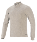 Alpinestars Race V3 Long Sleeve Top, Auto Racing Base Layer, Gray, featuring a mock neck with a black star logo, long sleeves, textured flame-resistant fabric, and Alpinestars branding on the hem