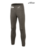 Alpinestars Race V3 Bottom, FIA certified auto racing tech base layer pants in anthracite melange gray, lightweight flame-resistant underlayer featuring an embroidered white Astar logo and homologation label