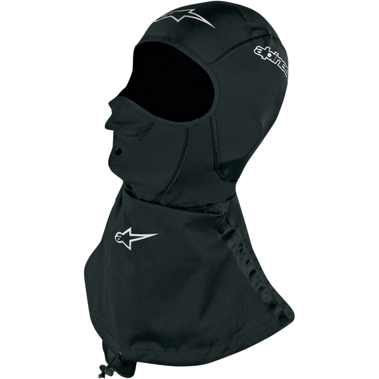 Alpinestars Winter Touring Balaclava, Black motorcycle base layer with waterproof neck skirt and breathable nose panel.