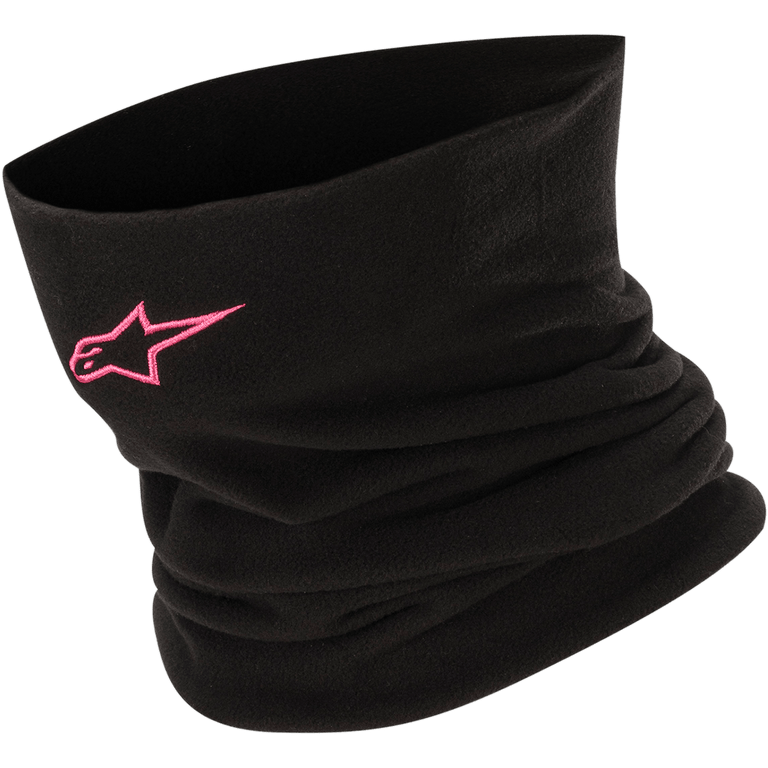 Alpinestars Neck Warmer, black and fuchsia fleece motorcycle neck gaiter providing thermal wind protection.