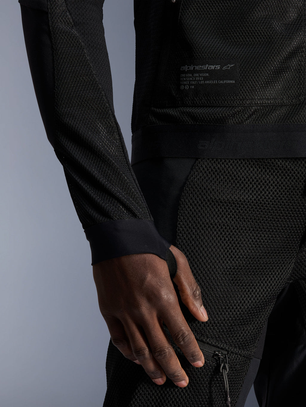Alpinestars Troop-Air Jacket, black urban summer motorcycle jacket with technical mesh and thumb-hole loops.