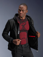 Alpinestars Chrome V2 Sport Hoodie, Black urban motorcycle jacket for men featuring an internal red waterproof pocket.