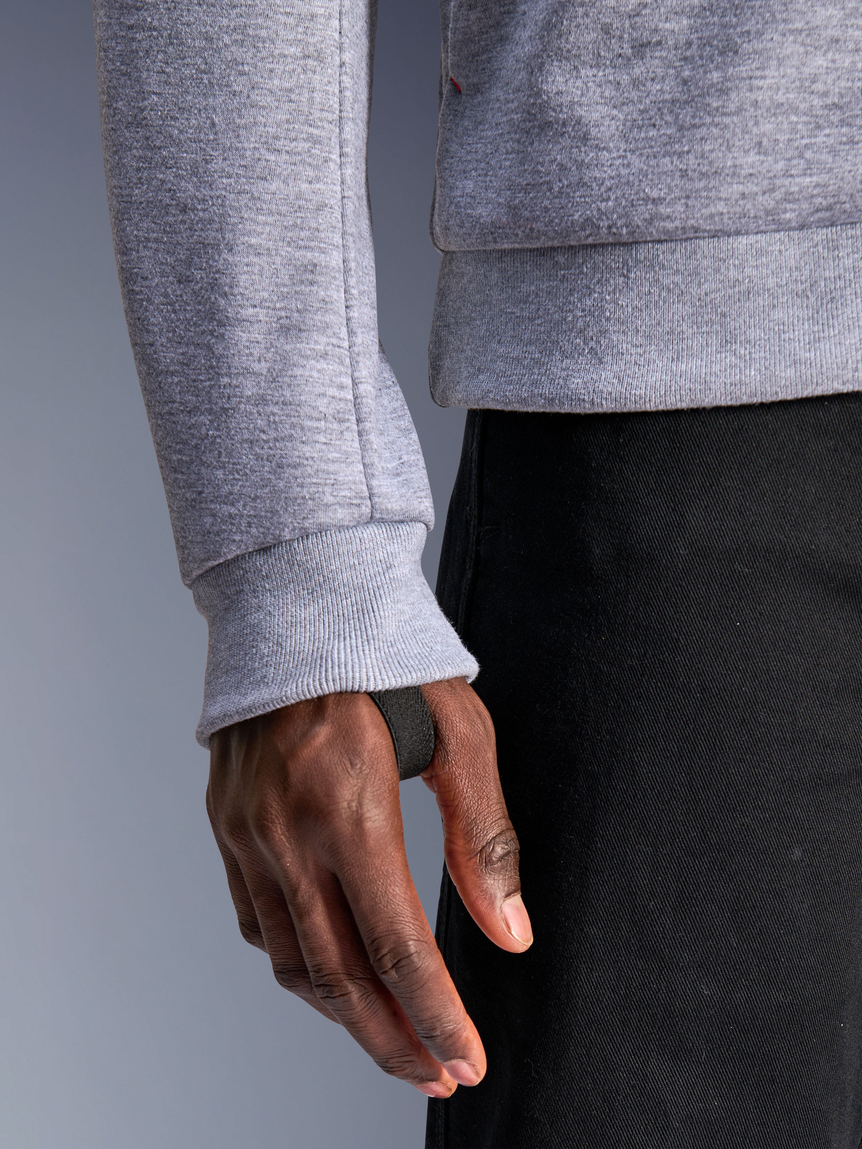 Alpinestars Chrome V2 Sport Hoodie, Gray Heather tech fleece gear with ribbed cuffs and integrated black thumb loops.