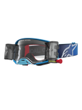 Alpinestars Supertech Firma Roll Off Goggles, blue motocross goggles with clear lens and integrated roll-off canisters.