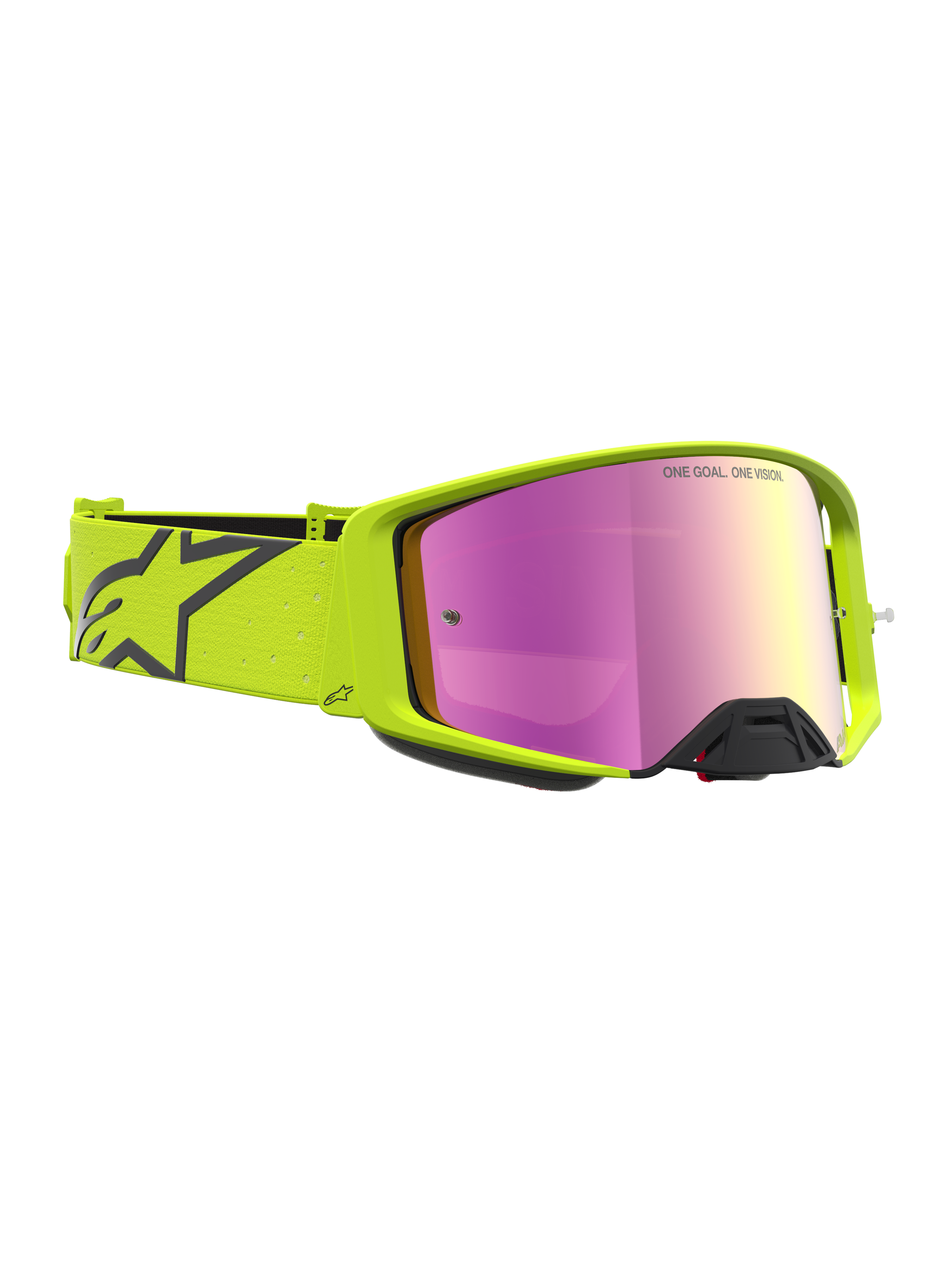 Alpinestars Supertech Vesta Goggles for Motocross, Yellow Fluo and Black with a Mirror Pink lens for optical clarity.