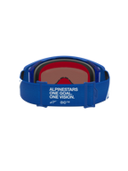 Alpinestars Supertech Vesta Goggles in blue and white for motocross, featuring a branded strap and mirror blue lens.