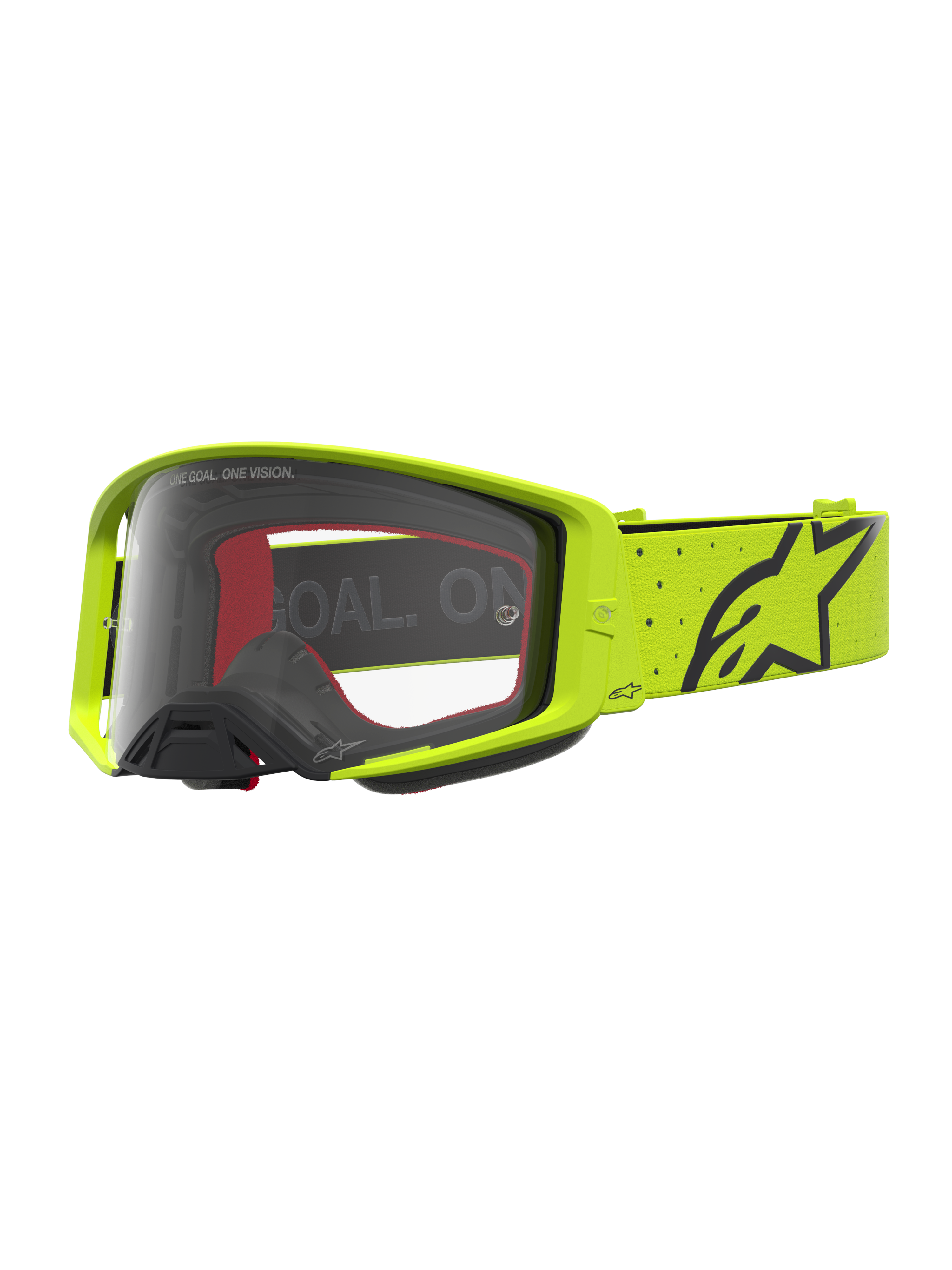 Alpinestars Supertech Vesta Motocross Goggles in fluo yellow and black with a clear lens for racing performance.