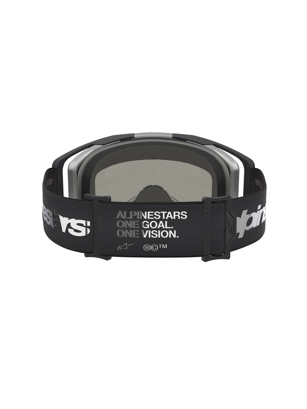 Alpinestars Vision 8 Amber Mirror Goggles, black and silver motocross goggles with a wide logo-print strap and mirror lens.