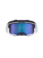 Alpinestars Vision 8 Amber Mirror Motocross Goggles, Navy and White frame, anti-fog Blue Mirror lens, and RAM-AIR vents.