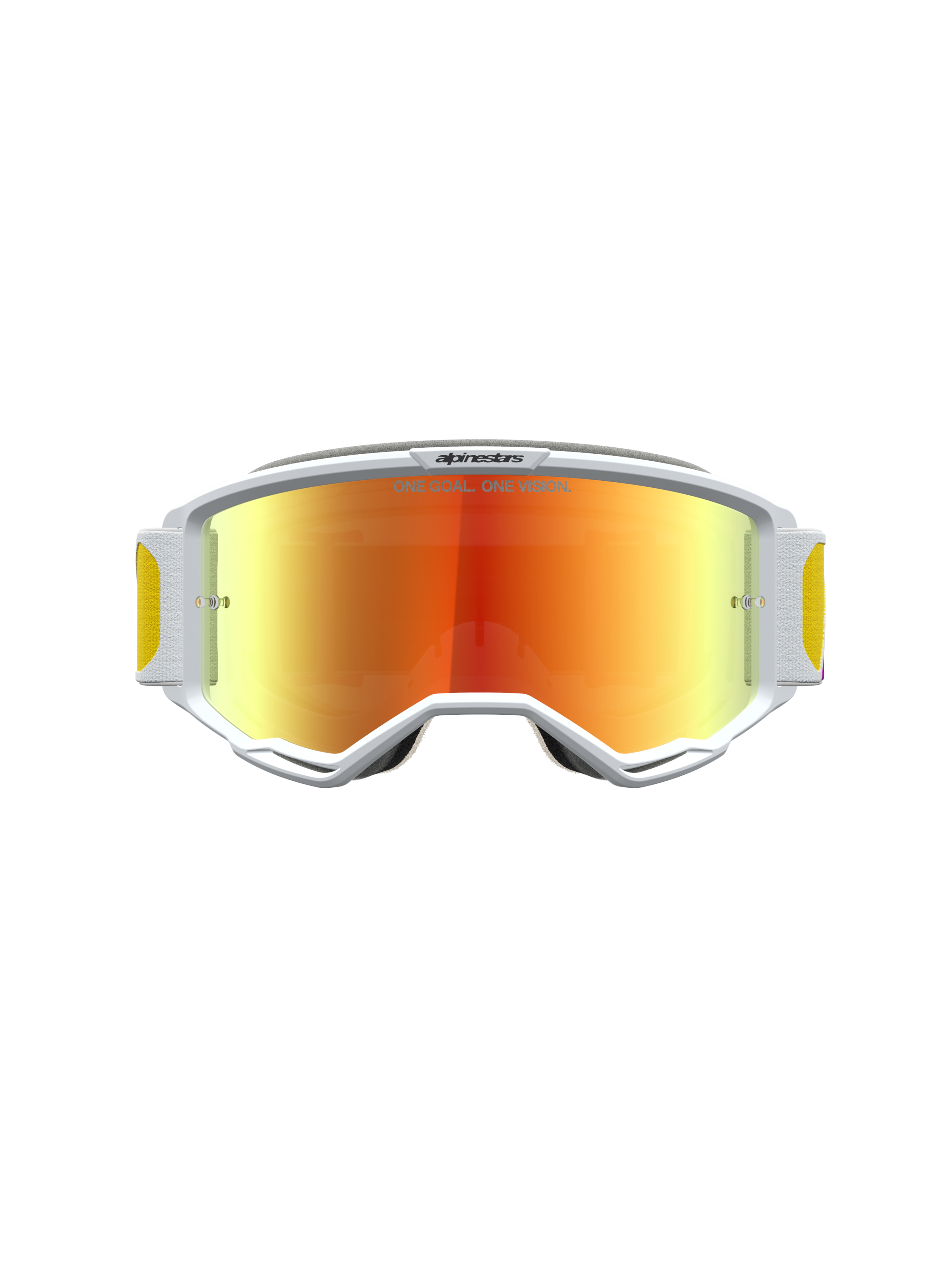 Alpinestars Vision 5 Drag Motocross Goggles, White A-FLEX frame, Orange Red Mirror Lens, RAM-AIR ventilation.