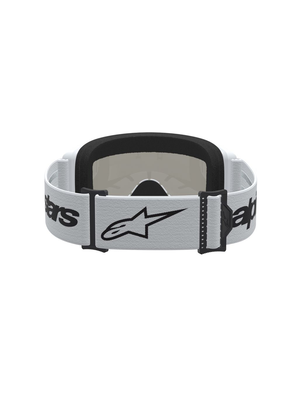 Alpinestars Vision 3 Wordmark Mirror Goggles, white and black motocross eyewear with a star logo strap and plush face foam.