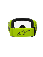 Alpinestars Vision 3 Wordmark Goggles, Motocross Goggles, Yellow Fluo with Clear lens, rear view showing wide yellow strap with black Alpinestars logo, black foam interior, durable design for off-road racing