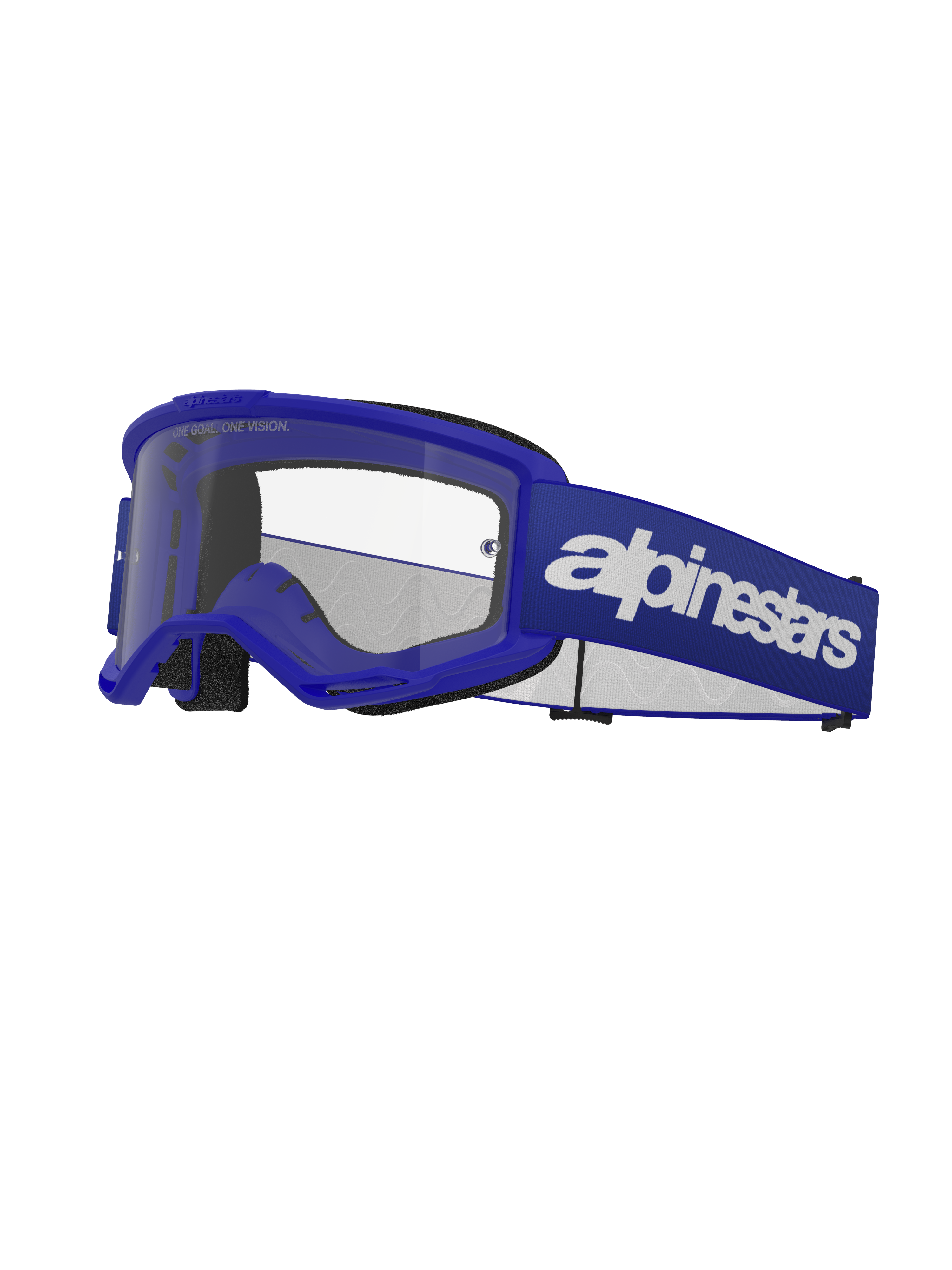 Alpinestars Vision 3 Wordmark Goggles, Motocross Goggles, Blue and White, Clear Lens, Black Foam Padding, Adjustable Blue Elastic Strap with White Wordmark Logo, Ventilated Frame
