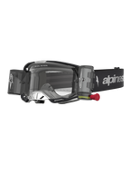 Alpinestars Vision 8 Amber Roll Off Goggles, motocross eyewear in black and silver with a clear roll-off lens system.