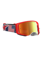 Alpinestars Limited Edition Supertech Fiftyfold Goggles, red motocross goggles with USA flag strap and mirror red lens.
