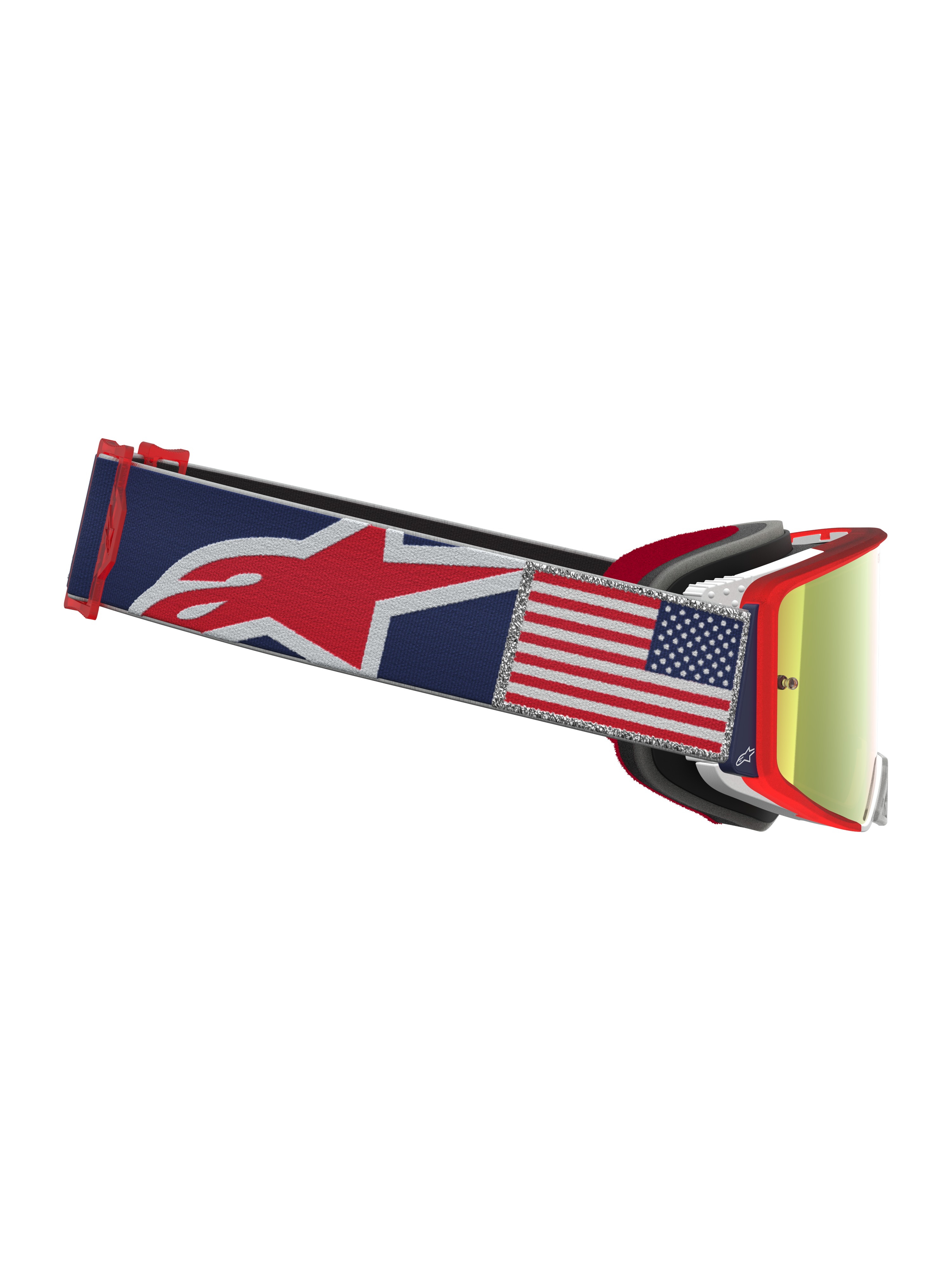 Alpinestars Limited Edition Supertech Fiftyfold Motocross Goggles, Blue and Red with Mirror Red lens and USA flag patch.
