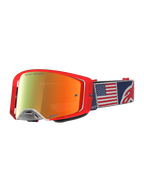 Alpinestars Supertech Fiftyfold Goggles, blue and red limited edition MX eyewear with mirrored lens and USA flag strap.