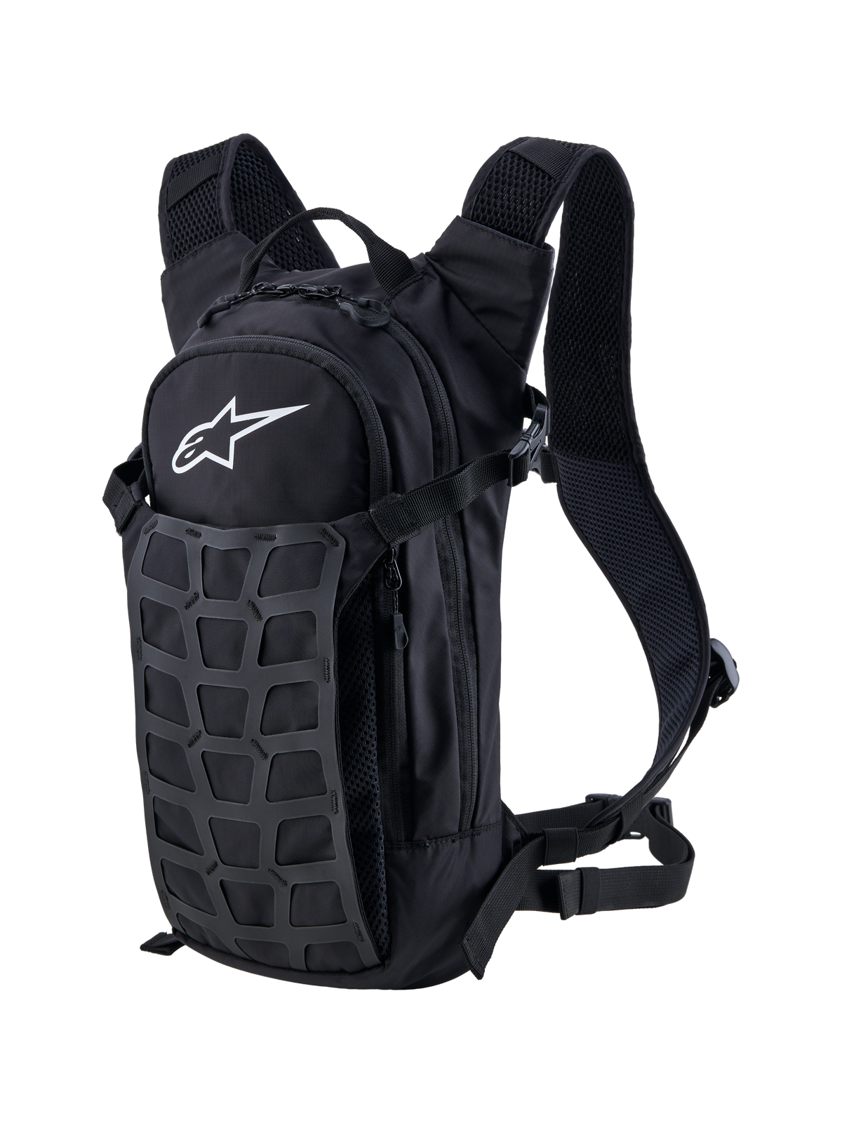 Alpinestars AT-9 Backpack, Motocross and Everyday Riding Backpack, Black and Deep Gray, Durable Textile with Padded Straps and Front Utility Grid, Features White Alpinestars Logo