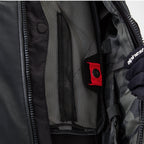 Alpinestars Tech-Air 3 Leather System, black motorcycle airbag vest with interior mesh pocket and red pull tab detail.