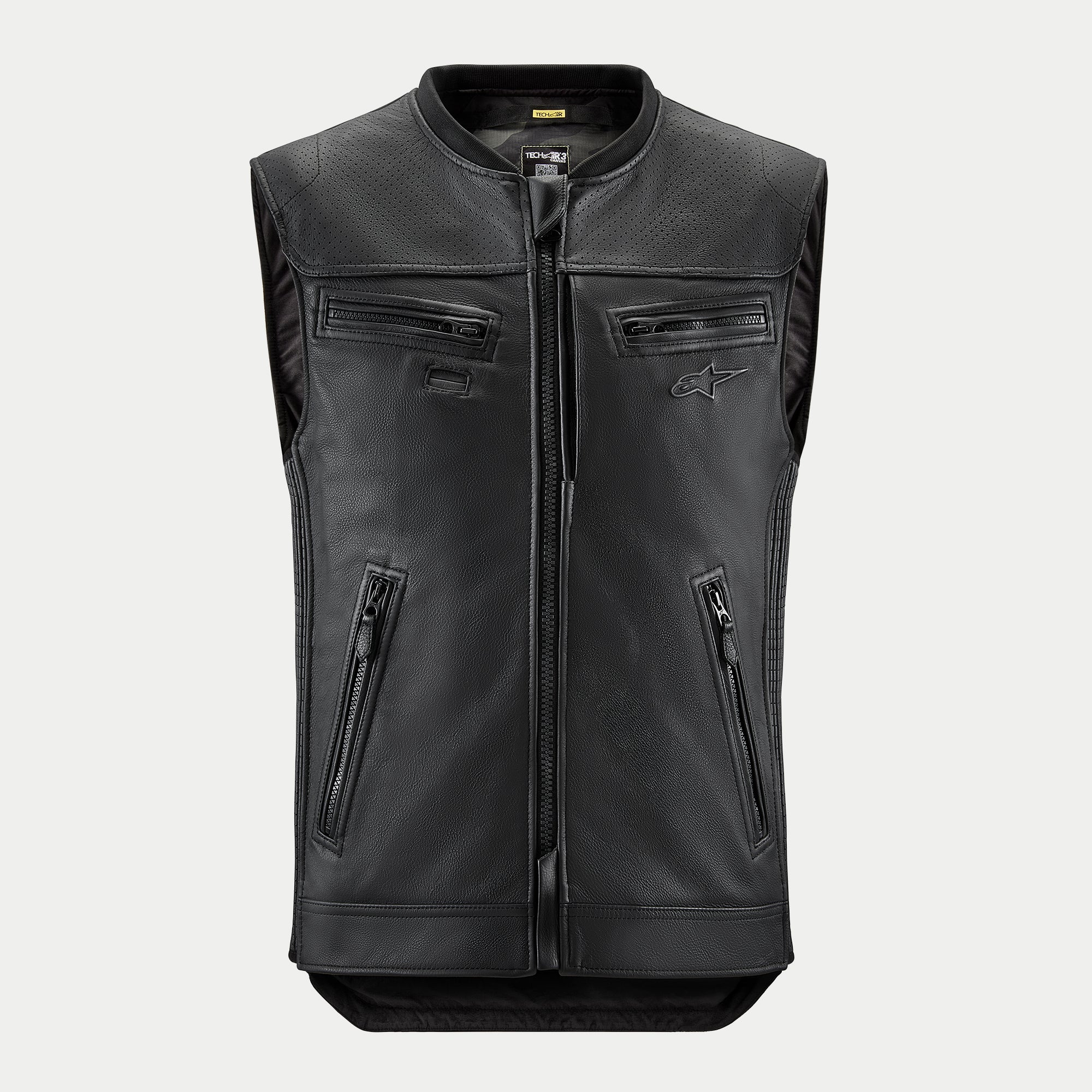 Alpinestars Tech-Air 3 Leather System, black premium leather motorcycle airbag vest for urban riding with CE Certified protection.