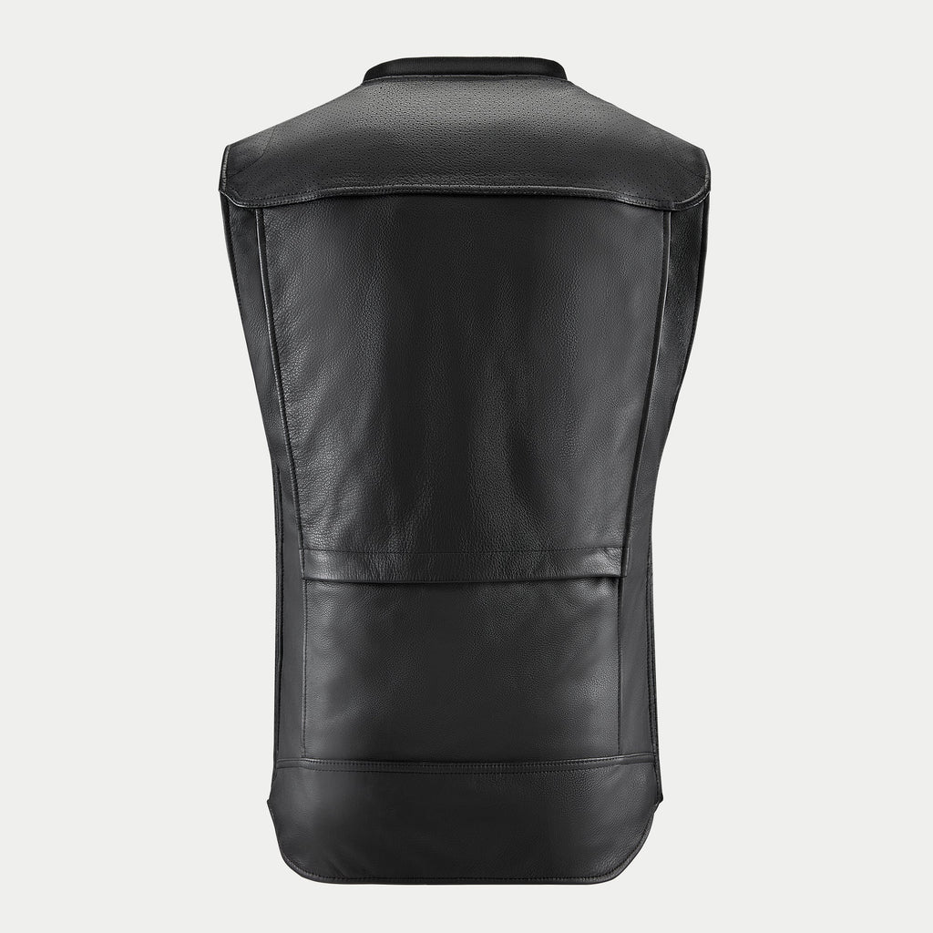 Alpinestars Tech-Air 3 Leather System, motorcycle airbag vest for men, black leather, back view for road riding.