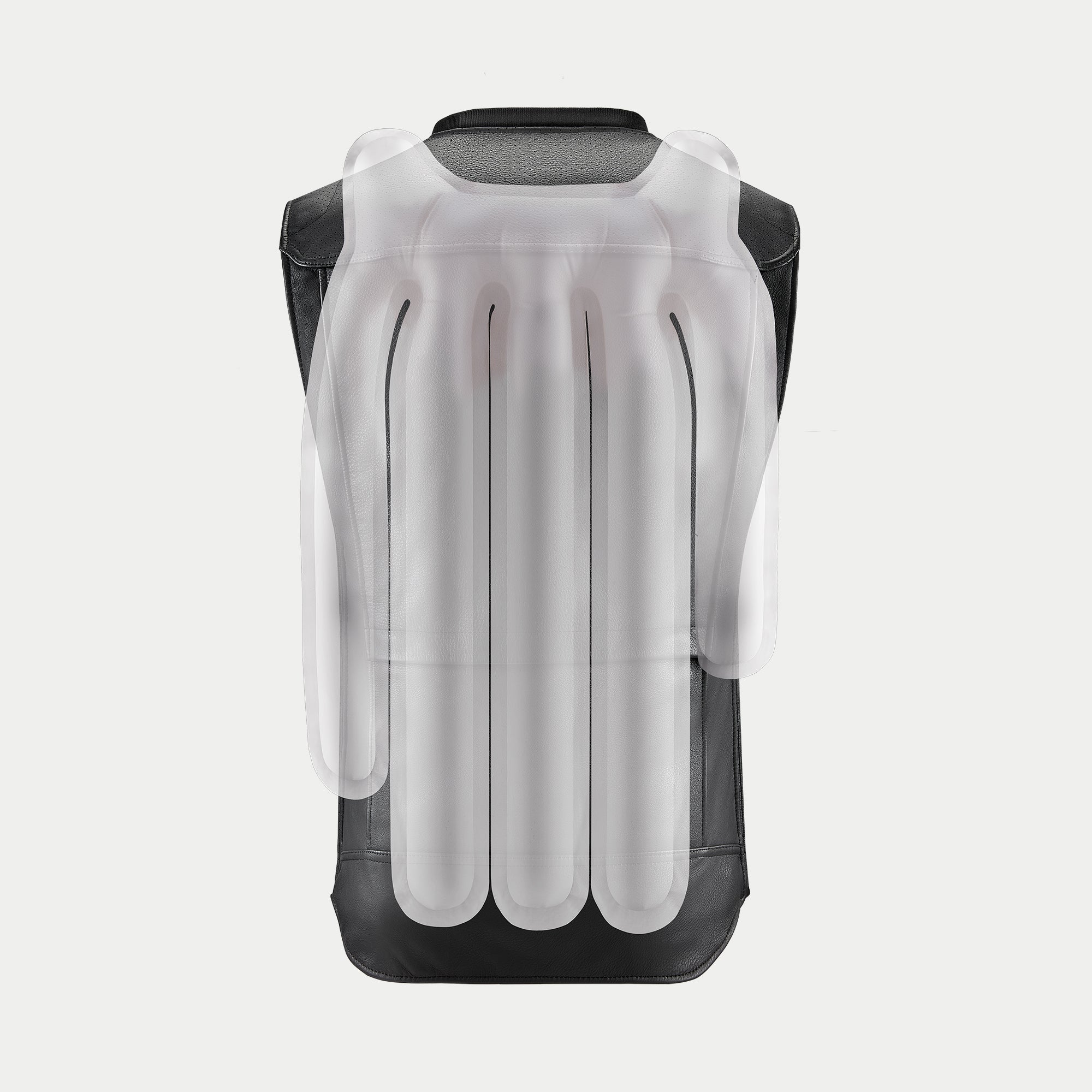 Alpinestars Tech-Air 3 Leather System, black motorcycle airbag vest back view showing white internal bladder for protection.