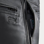 Alpinestars Tech-Air 3 Leather System, Black motorcycle airbag vest, detail of the LED status display and premium leather.