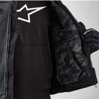 Alpinestars Tech-Air® 3 Leather System, Black motorcycle airbag vest featuring a grey camo inner pocket and autonomous safety.