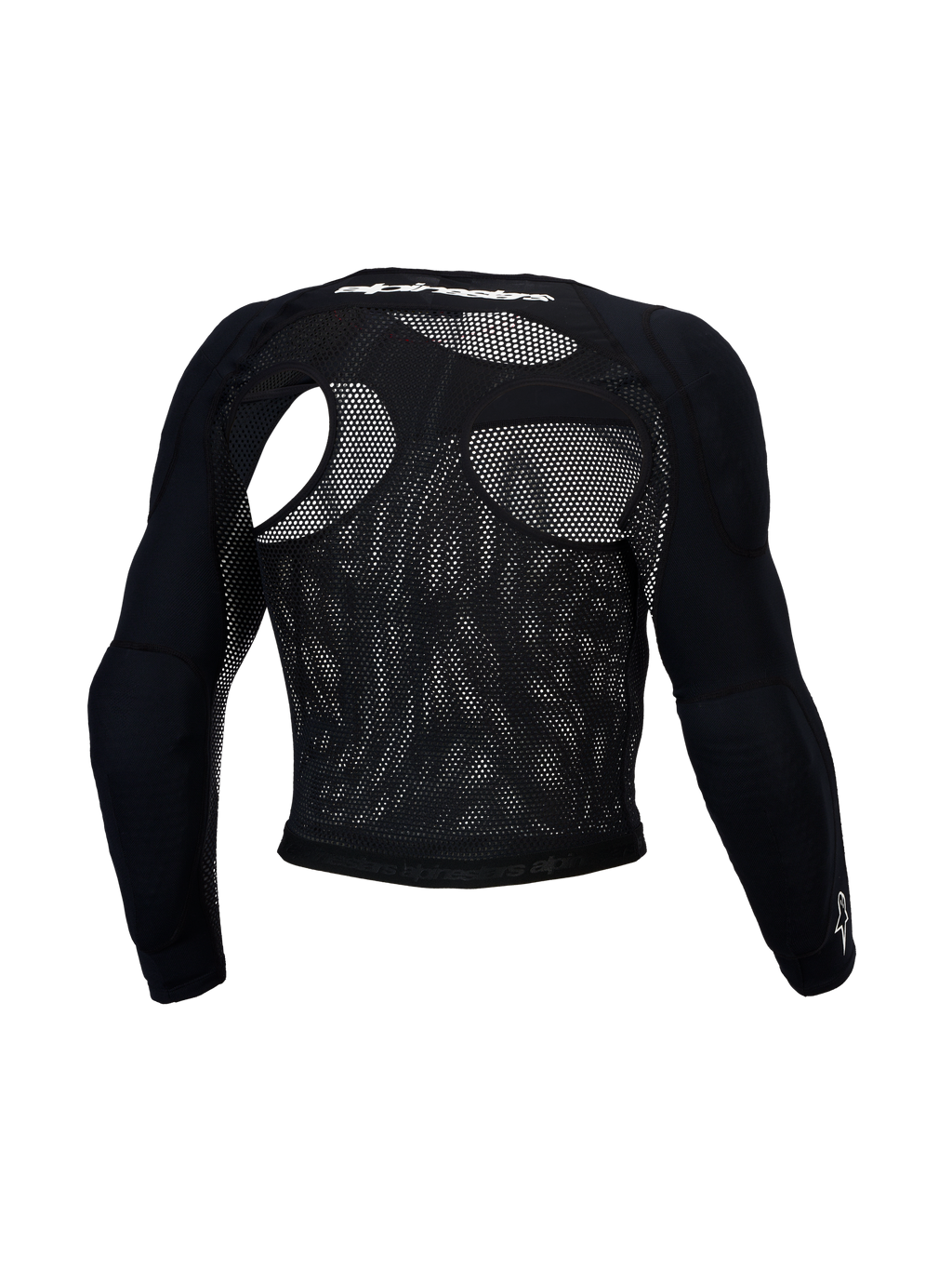Alpinestars Bionic Race Protection Top, black mesh motocross jacket for men, CE Level 1 shoulder and elbow armor, back view.