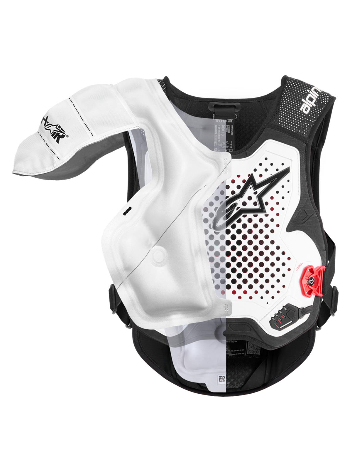 Alpinestars Tech-Air® MX System, Motocross Airbag Vest, White and Black, CE Certified off-road protection showing deployed airbag bladder overlay