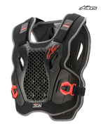 Alpinestars Bionic Action Chest Protector, motocross chest protection, black and red, ultra-lightweight design featuring cell technology and CE certification, front view