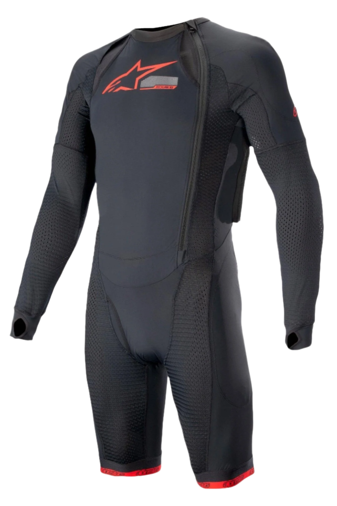 Alpinestars Tech-Air System Tech Layer, Men's Black and Bright Red motorcycle racing undersuit with compression fit and mesh.