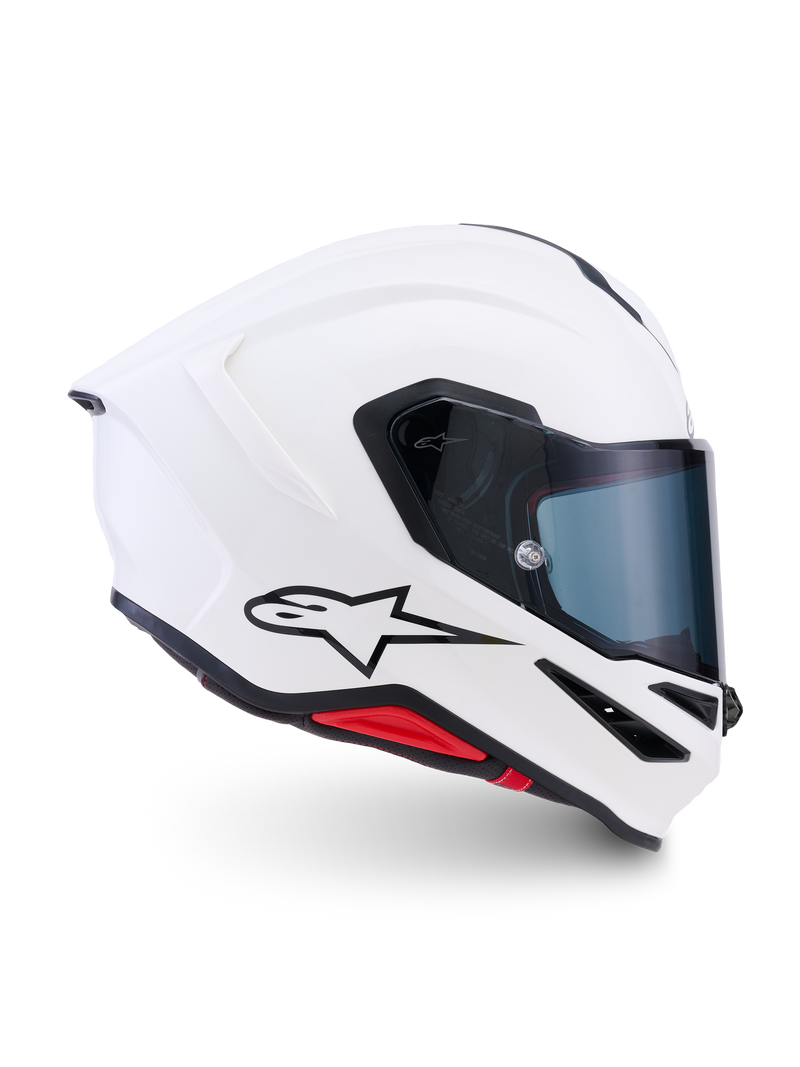Alpinestars S-R7 Solid Helmet ECE06/DOT, white glossy motorcycle helmet with tinted visor, aerodynamic shell design, and prominent Astar logo