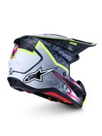 Alpinestars S-M7 Blaster Motocross Helmet in Gray and Black with Yellow Fluo, featuring an ECE certified aerodynamic shell.