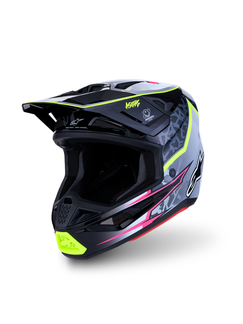 Alpinestars S-M7 Blaster Helmet, Motocross Racing Helmet, Black and Gray with Yellow Fluo, lightweight composite shell, ECE 22.06 certified.