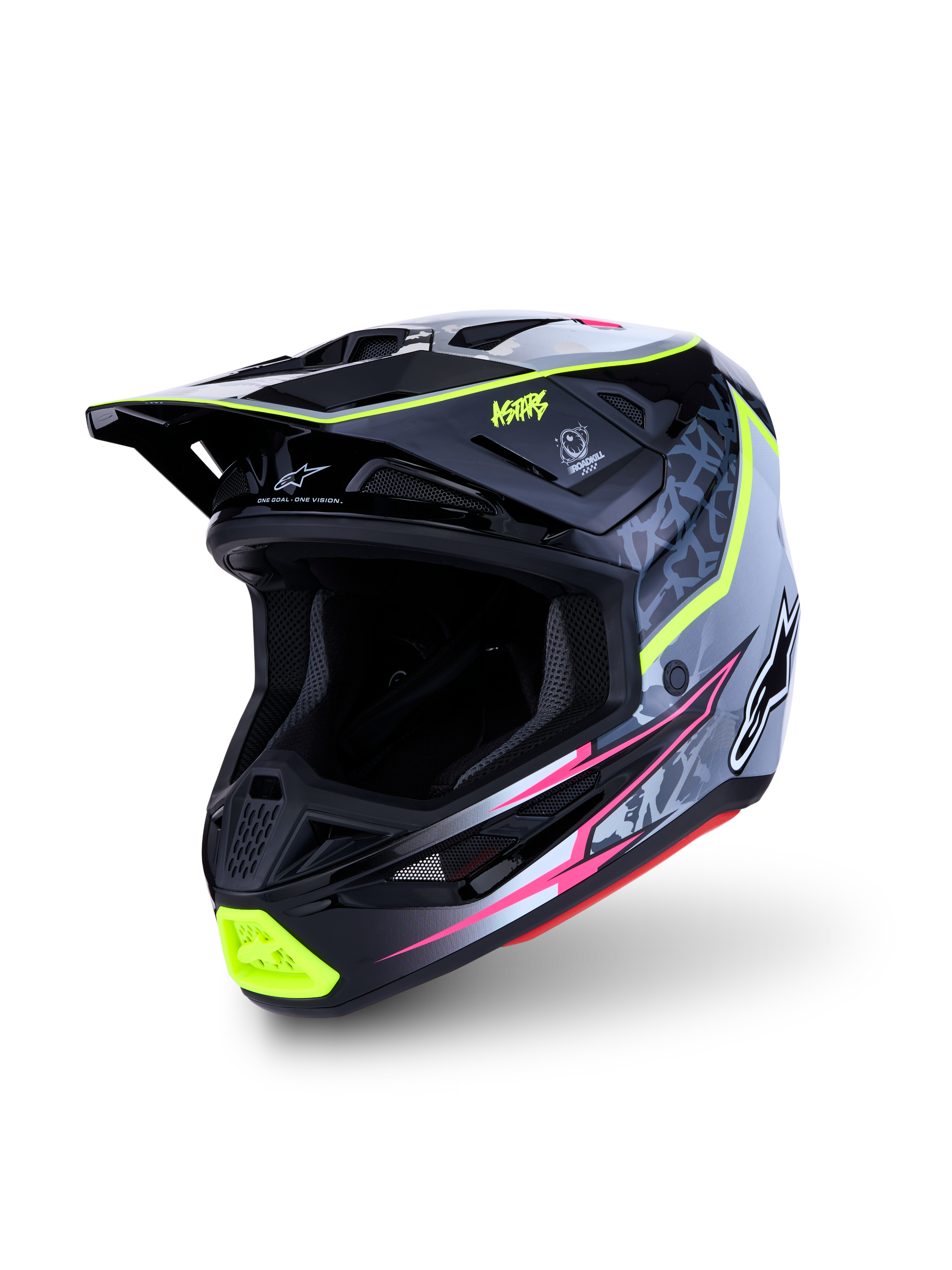 Alpinestars S-M7 Blaster Helmet, Motocross Racing Helmet, Black and Gray with Yellow Fluo, lightweight composite shell, ECE 22.06 certified.