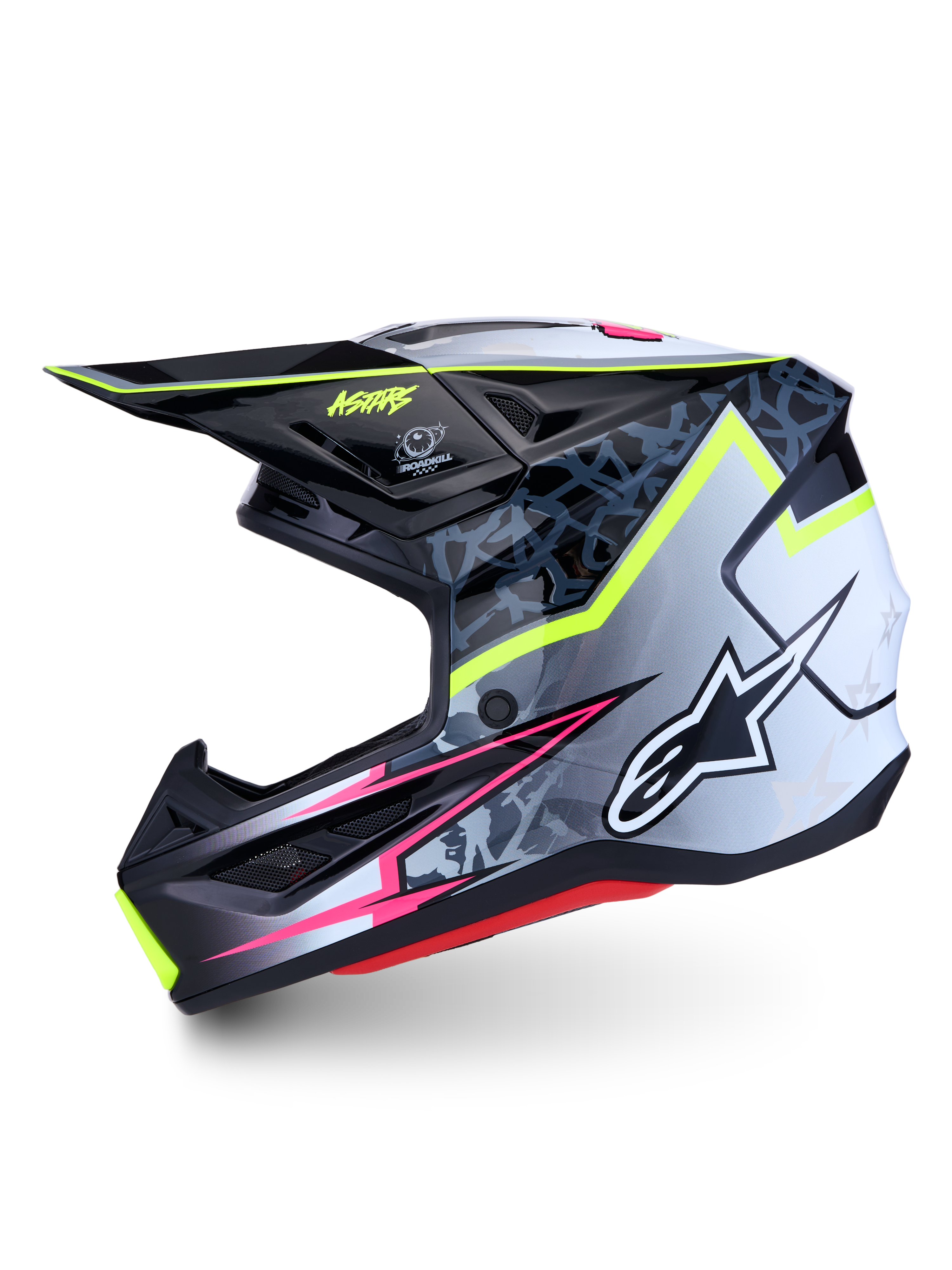 Alpinestars S-M7 Blaster Helmet for Motocross racing, Gray and Black with Yellow Fluo accents, ECE 22.06 certified.