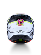 Alpinestars S-M7 Blaster Motocross Helmet, Black and Gray with Yellow Fluo, ECE 22.06 Certified, rear view rose graphic.