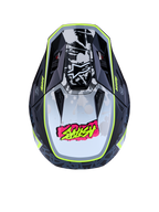 Alpinestars S-M7 Blaster Helmet, Motocross Helmet, Gray and Yellow Fluo, aerodynamic top view with visor and bold graphics.