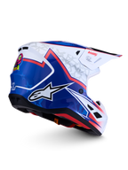 Alpinestars S-M7 Blaster Motocross Helmet, White/Blue/Red Glossy, aerodynamic design with advanced off-road protection.