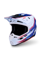 Alpinestars S-M7 Blaster Helmet ECE06/DOT, motocross helmet in white, blue, and red glossy, with a lightweight composite shell.