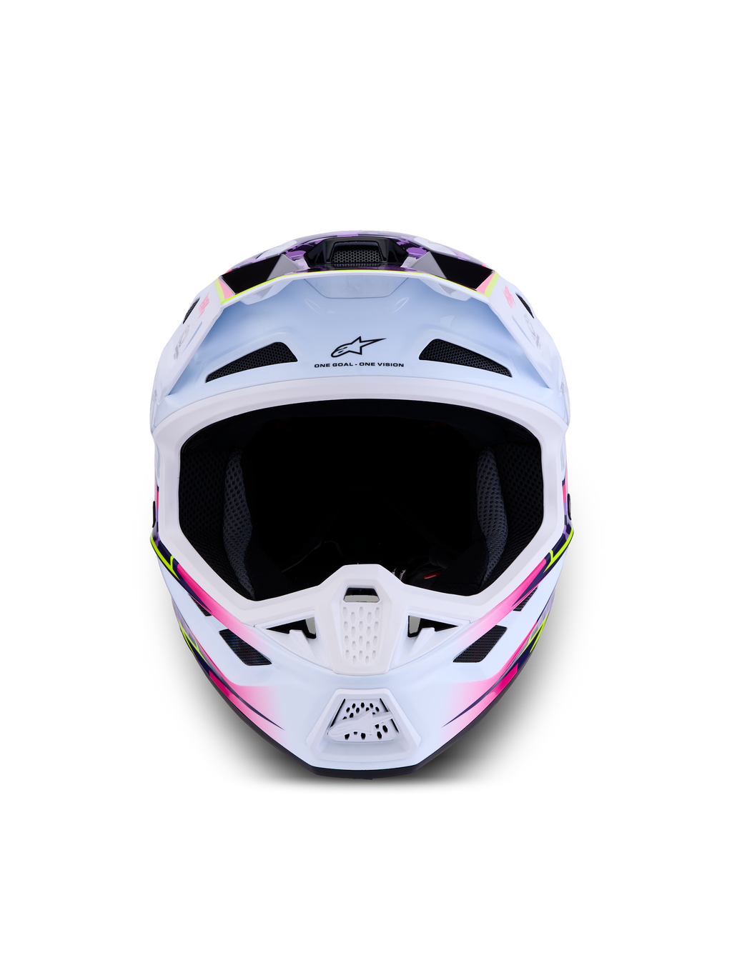 Alpinestars S-M7 Blaster Helmet, Motocross Racing, Purple/Pink/White Glossy, aerodynamic ECE 22.06 certified shell.